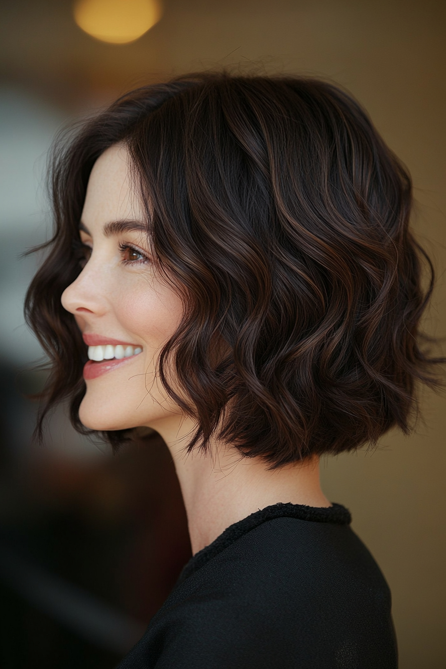 13. Dark Brown Wavy Bob (Bob Hairstyles For Older Women) - Bob Hairstyles For Older Women