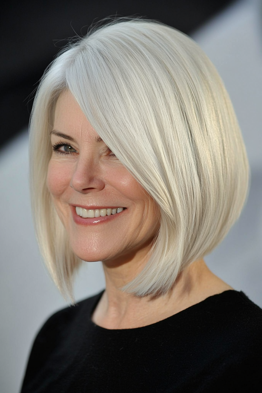 14. Ivory Blonde Asymmetrical Bob (Bob Hairstyles For Older Women) - Bob Hairstyles For Older Women