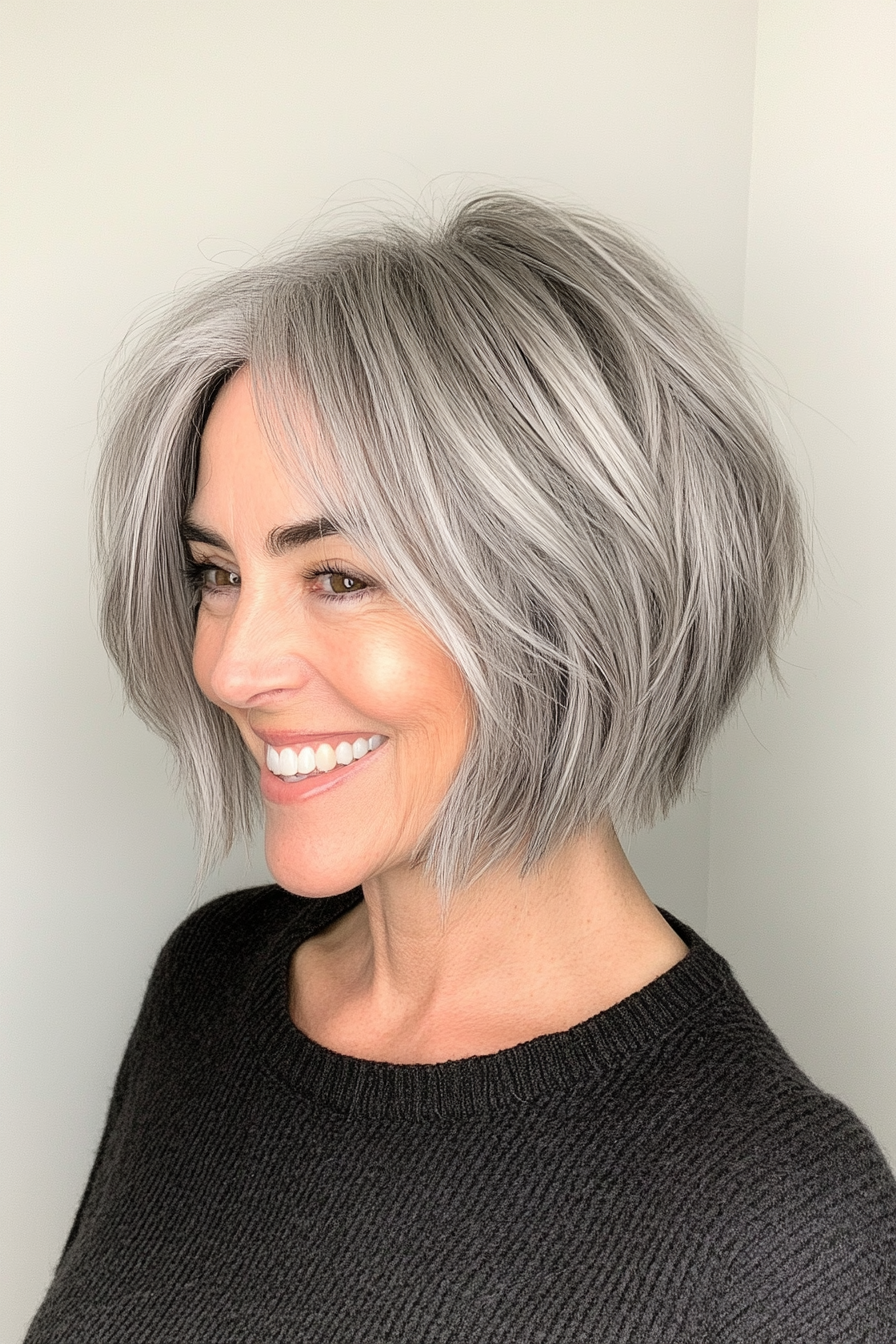 20. Choppy Salt-and-Pepper Bob (Bob Hairstyles For Older Women) - Bob Hairstyles For Older Women