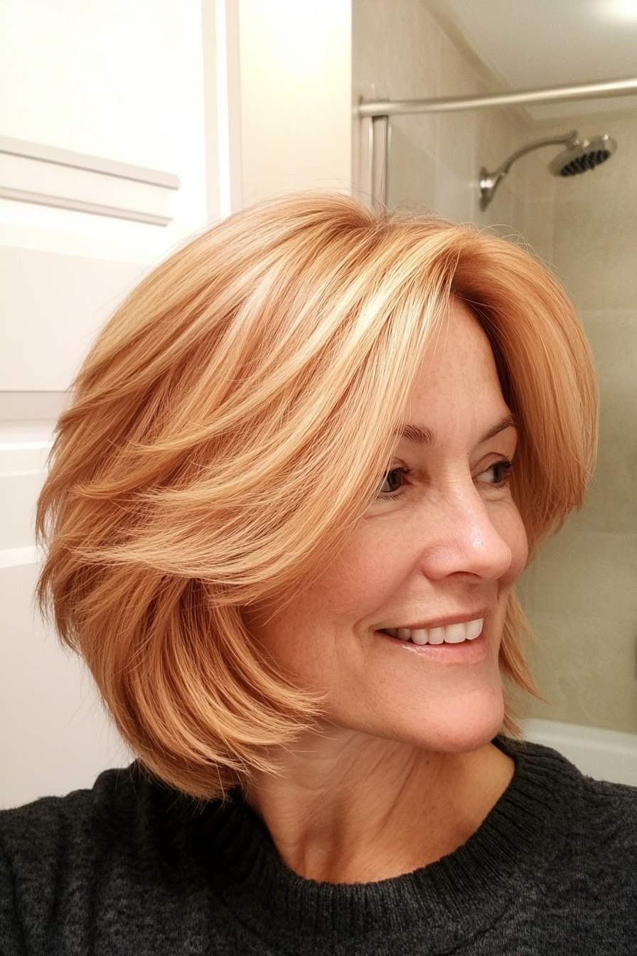 23. Layered Strawberry Blonde Bob (Bob Hairstyles For Older Women) - Bob Hairstyles For Older Women