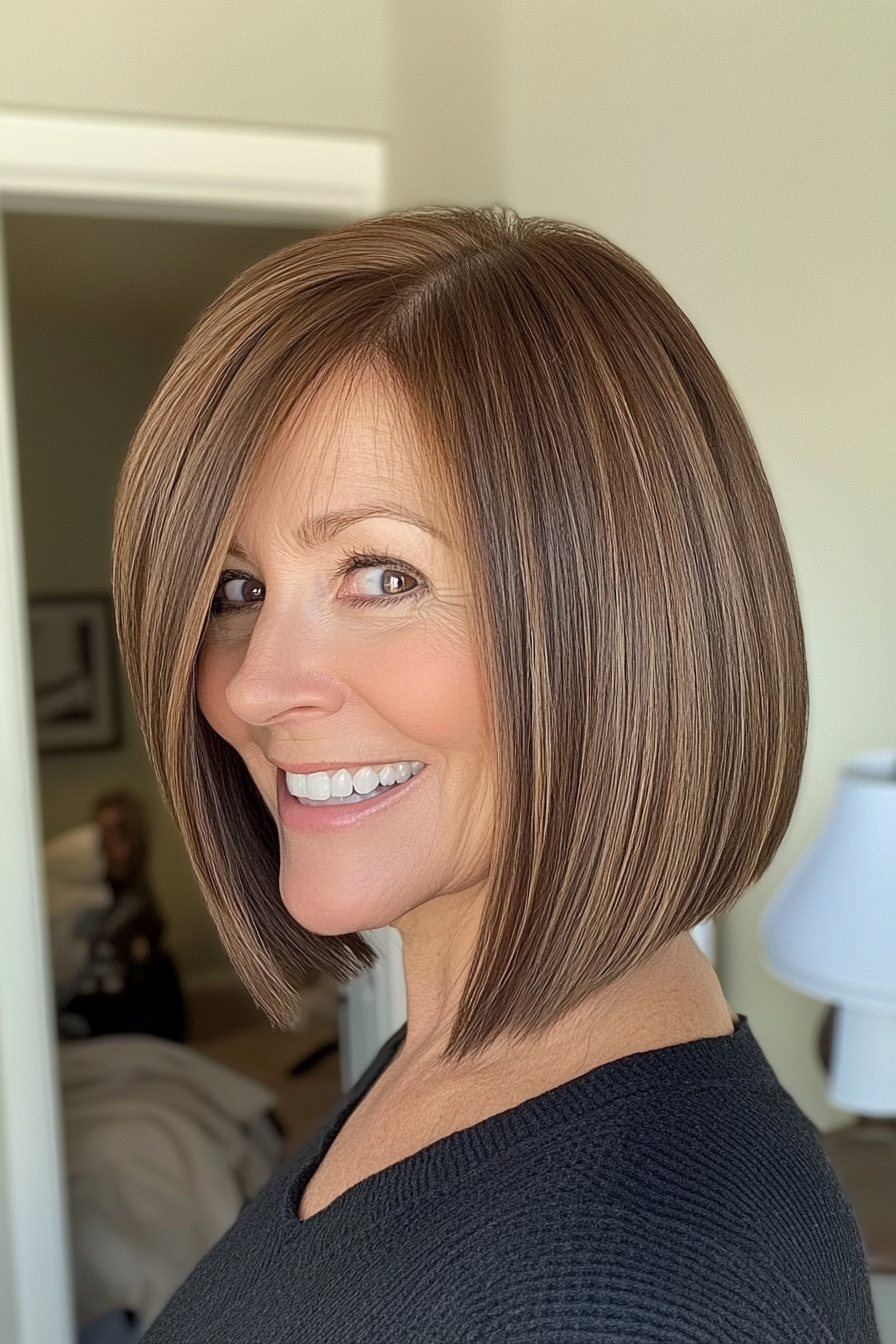 24. Mocha Brown Angled Bob (Bob Hairstyles For Older Women) - Bob Hairstyles For Older Women