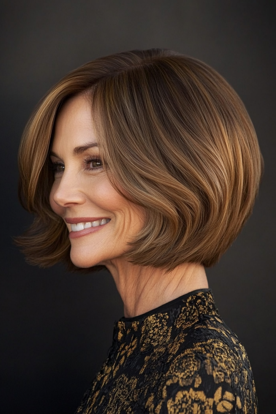 27. Golden Brown Soft Bob (Bob Hairstyles For Older Women) - Bob Hairstyles For Older Women