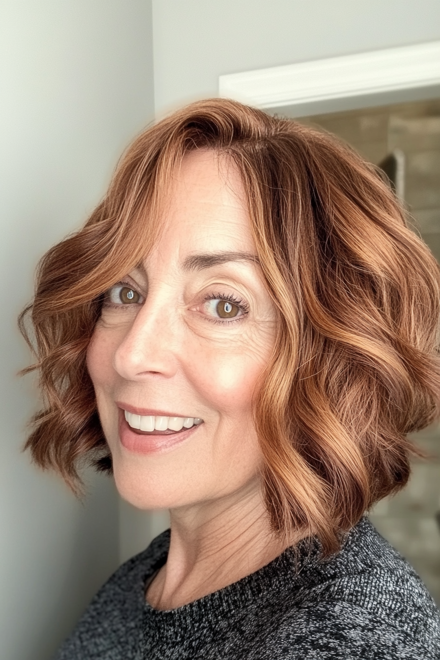 28. Rich Chestnut Wavy Bob (Bob Hairstyles For Older Women) - Bob Hairstyles For Older Women