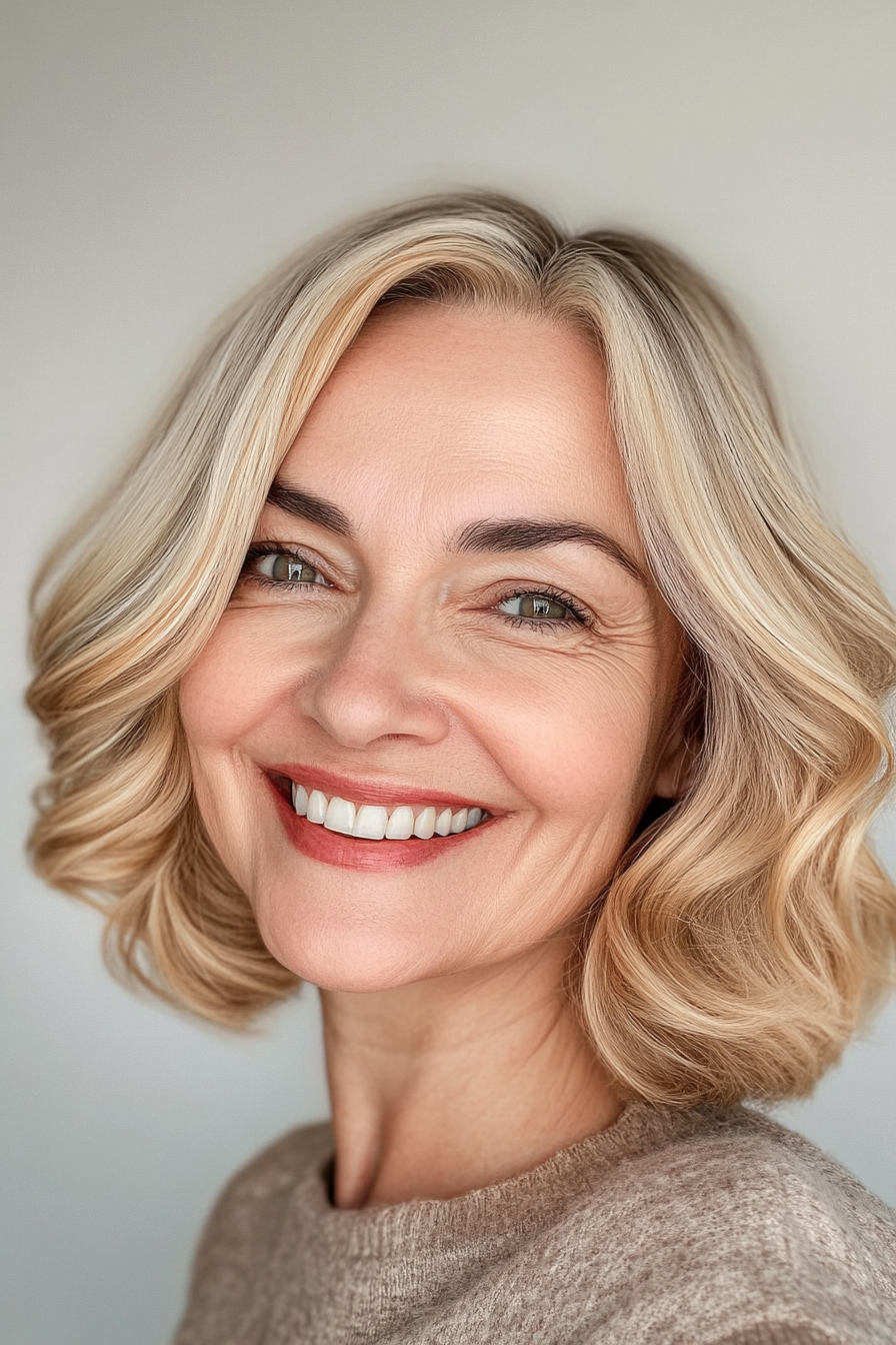 6. Golden Blonde Curved Bob (Bob Hairstyles For Older Women) - Bob Hairstyles For Older Women