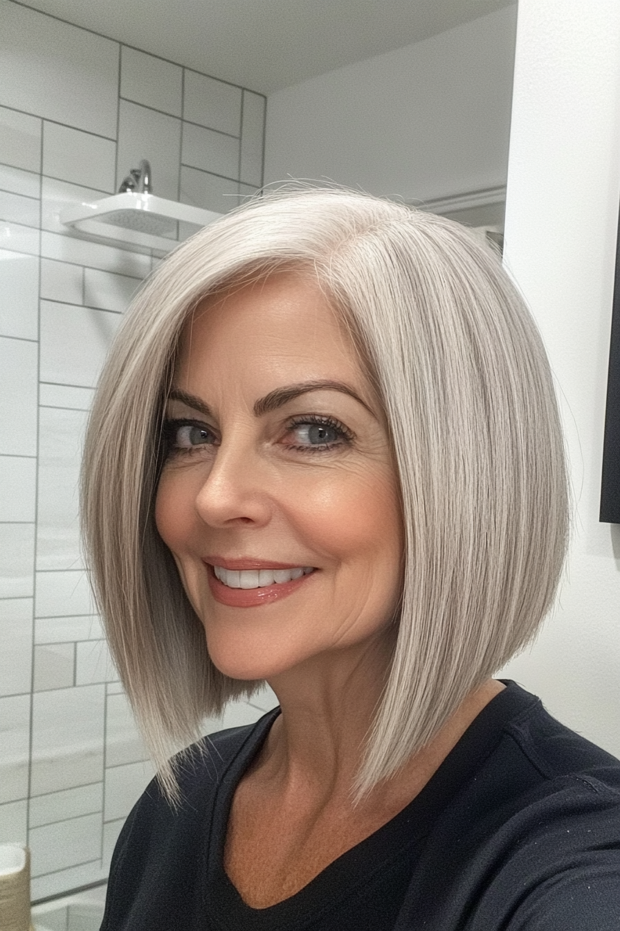 7. Salt-and-Pepper Graduated Bob (Bob Hairstyles For Older Women) - Bob Hairstyles For Older Women