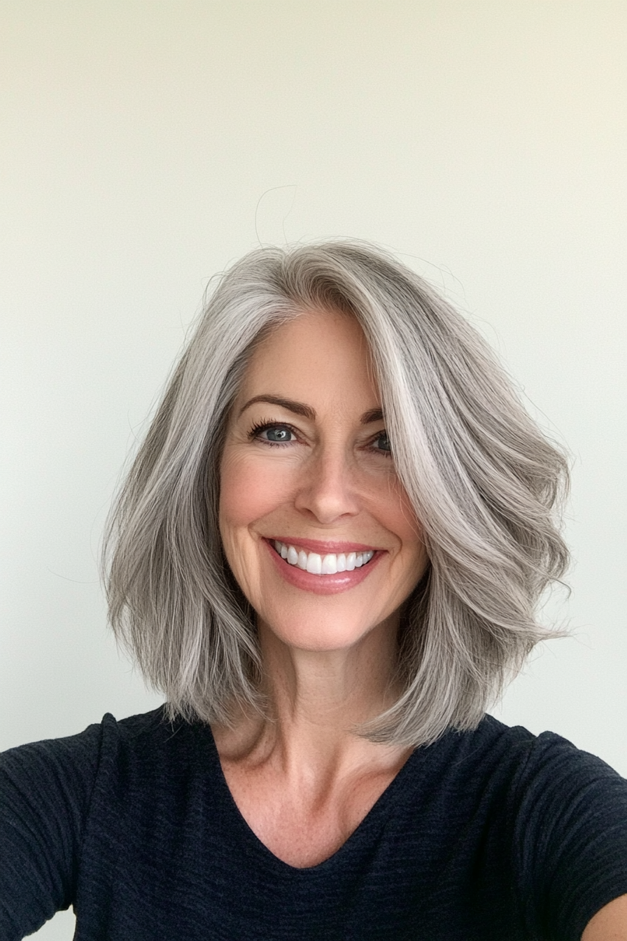 9. Textured Gray Lob (Bob Hairstyles For Older Women) - Bob Hairstyles For Older Women